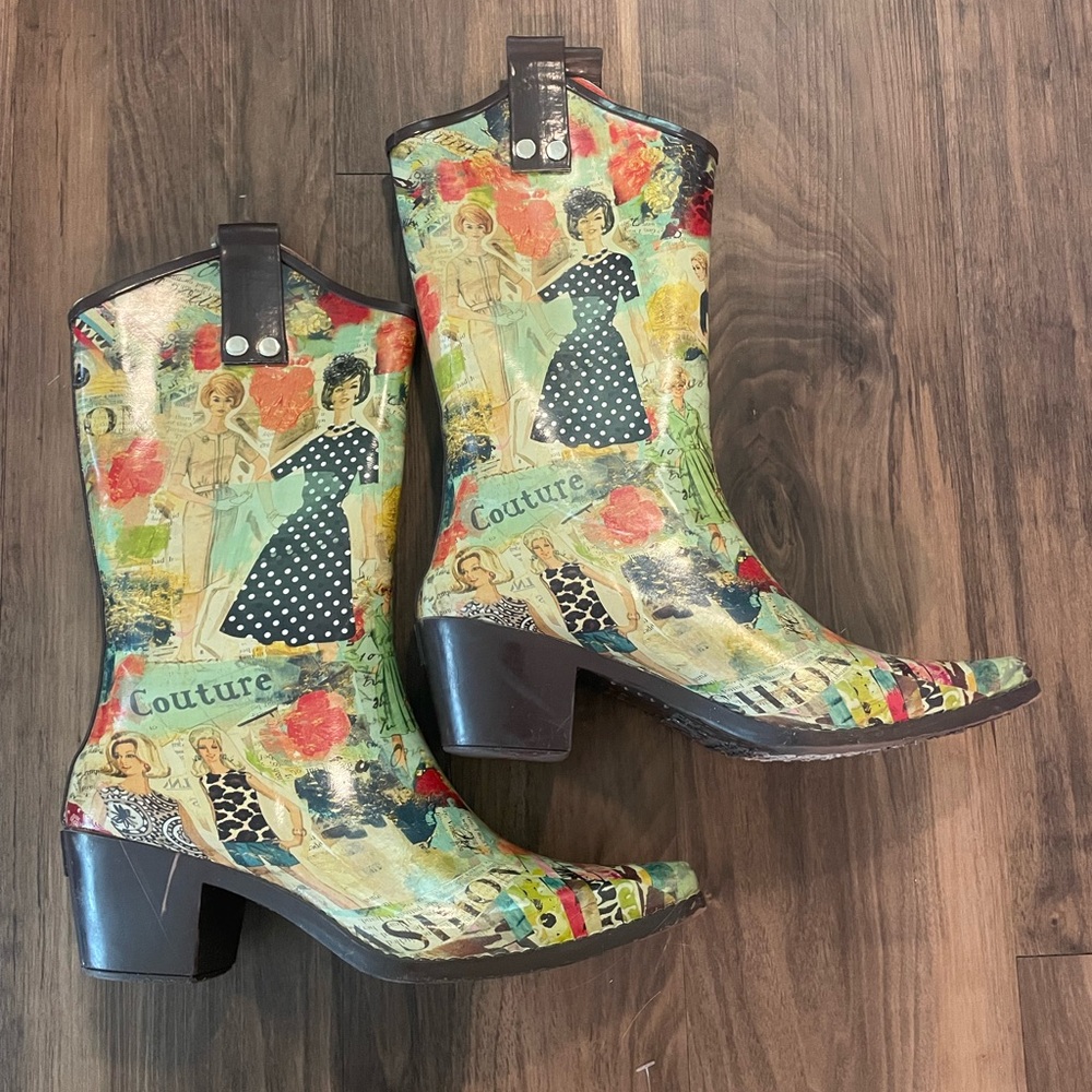BOPS Couture Collage Heeled Rain Boots